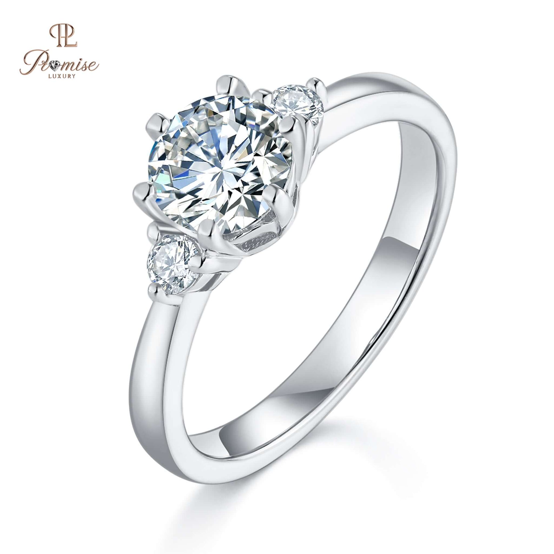 Round Cut Triology Diamond Ring - Elegant Three Stone Engagement Ring For Women