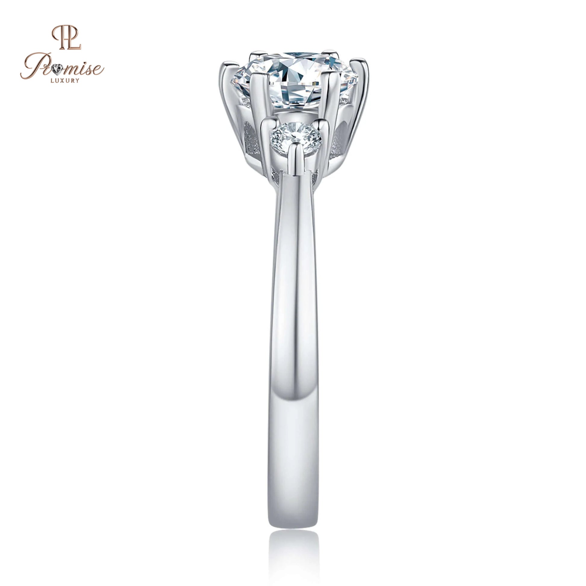 Round Cut Triology Diamond Ring - Elegant Three Stone Engagement Ring For Women