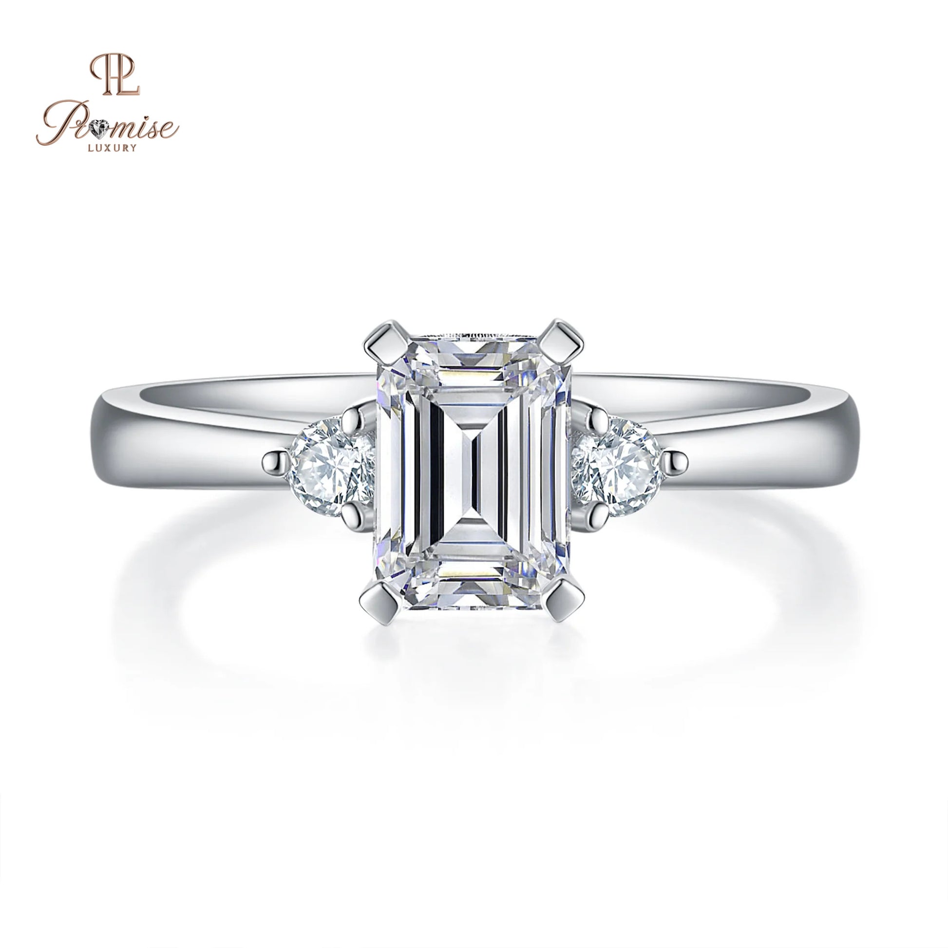 Luxury Emerald Cut Three Stone Engagement Ring - Timeless Bridal Jewelry