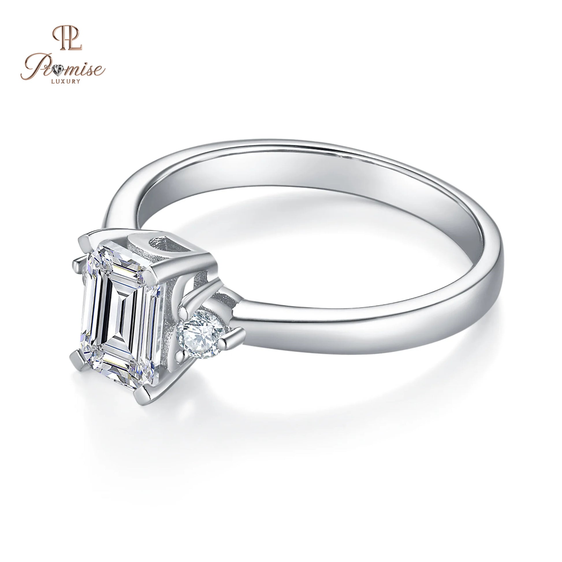 Luxury Emerald Cut Three Stone Engagement Ring - Timeless Bridal Jewelry