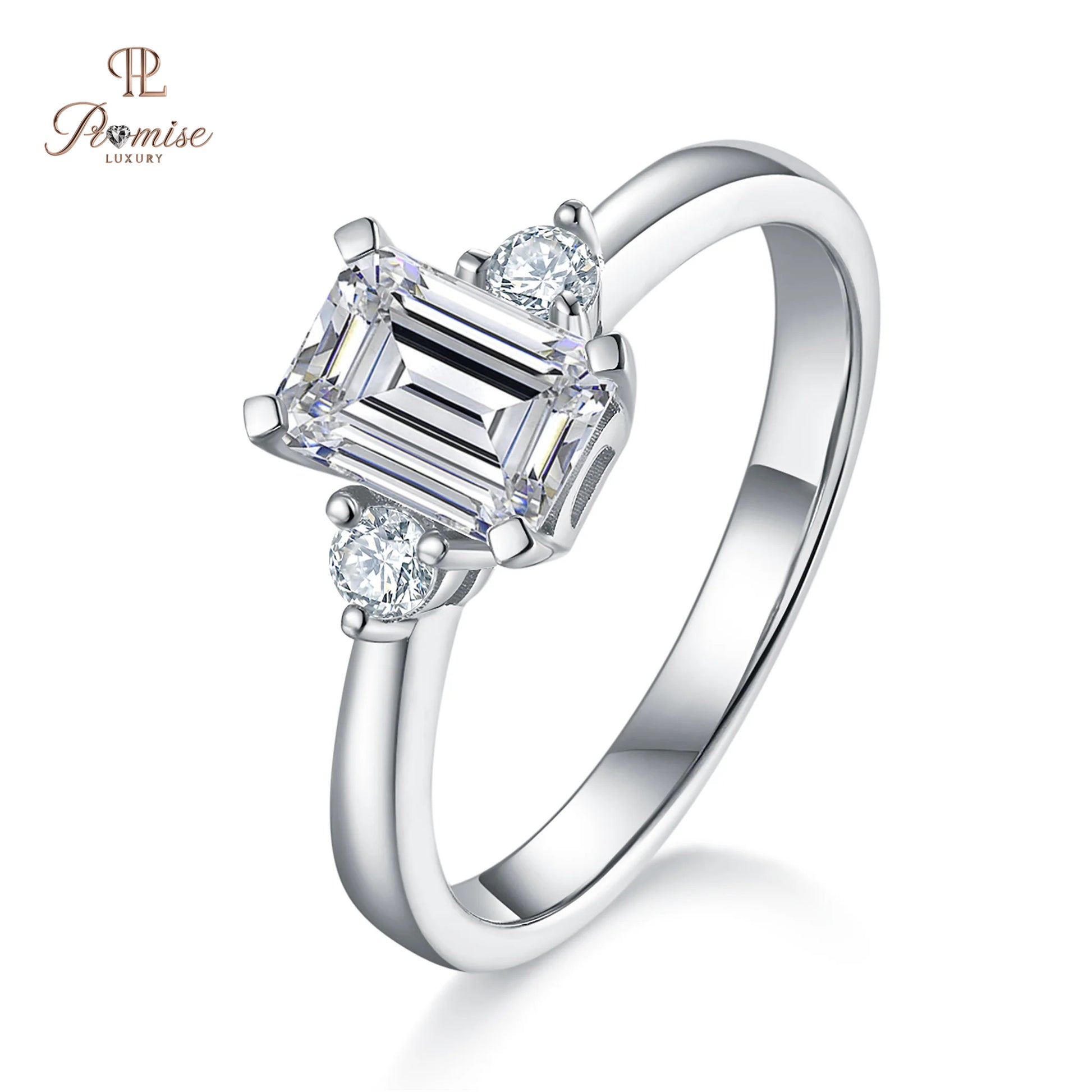 Luxury Emerald Cut Three Stone Engagement Ring - Timeless Bridal Jewelry