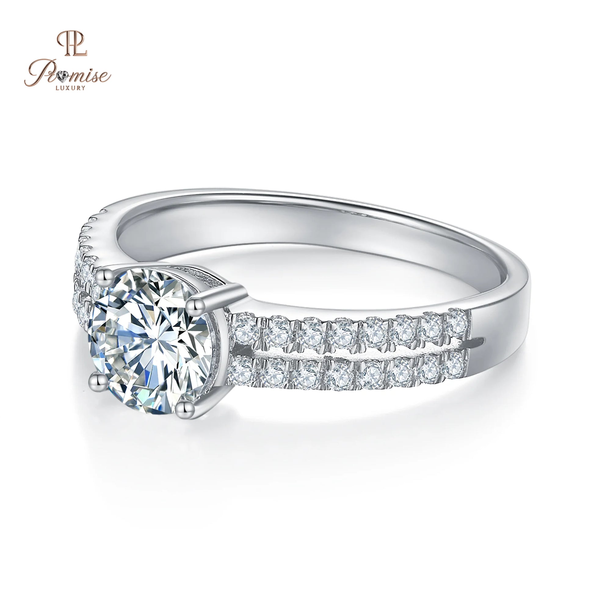 Elegant Double Pave Diamond Ring - Round Cut Luxury Bridal Ring