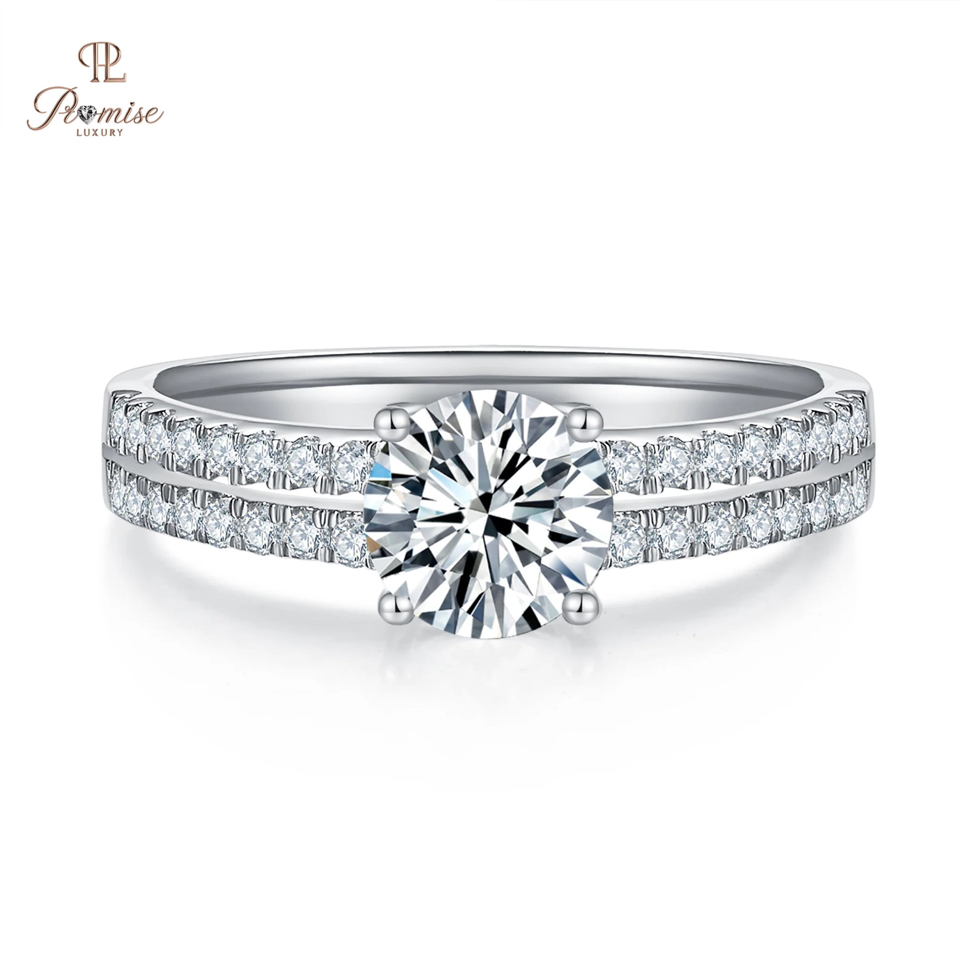 Elegant Double Pave Diamond Ring - Round Cut Luxury Bridal Ring