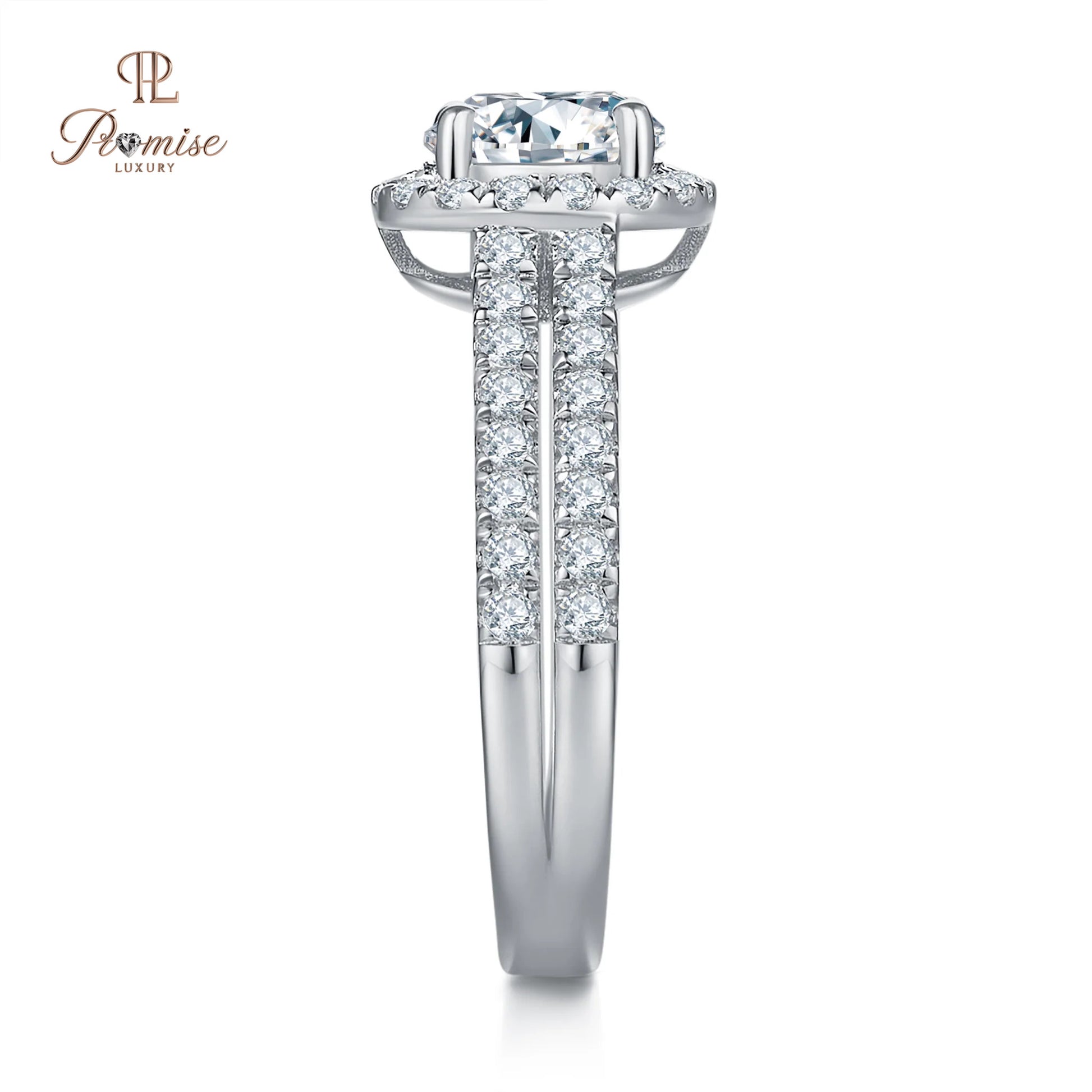 Sustainable Round Cut Halo Lab Grown Diamond Ring – Double Pave Band