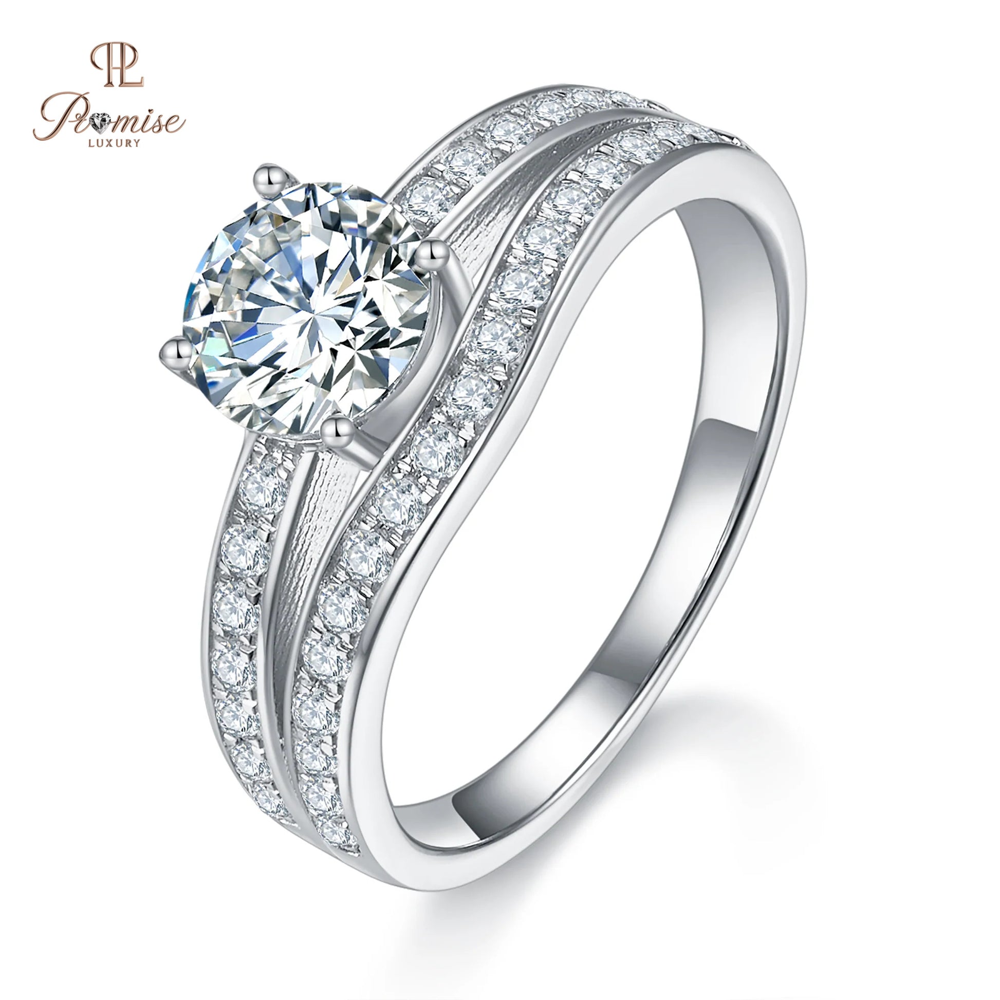 Double Band Curve Ring With Round Cut Stone - Trendy minimalist Jewelry For Women