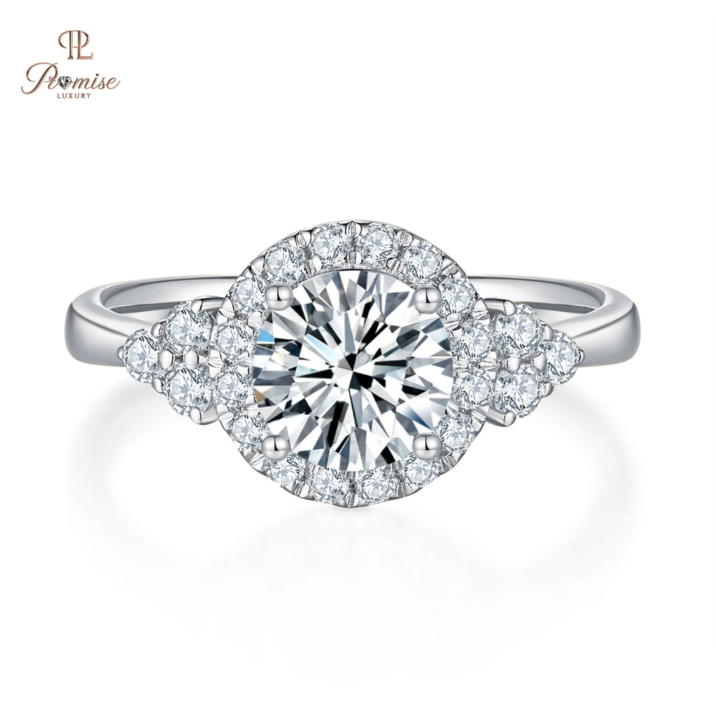Vintage Style Round Halo Diamond Engagement Ring – Fancy Cut Design