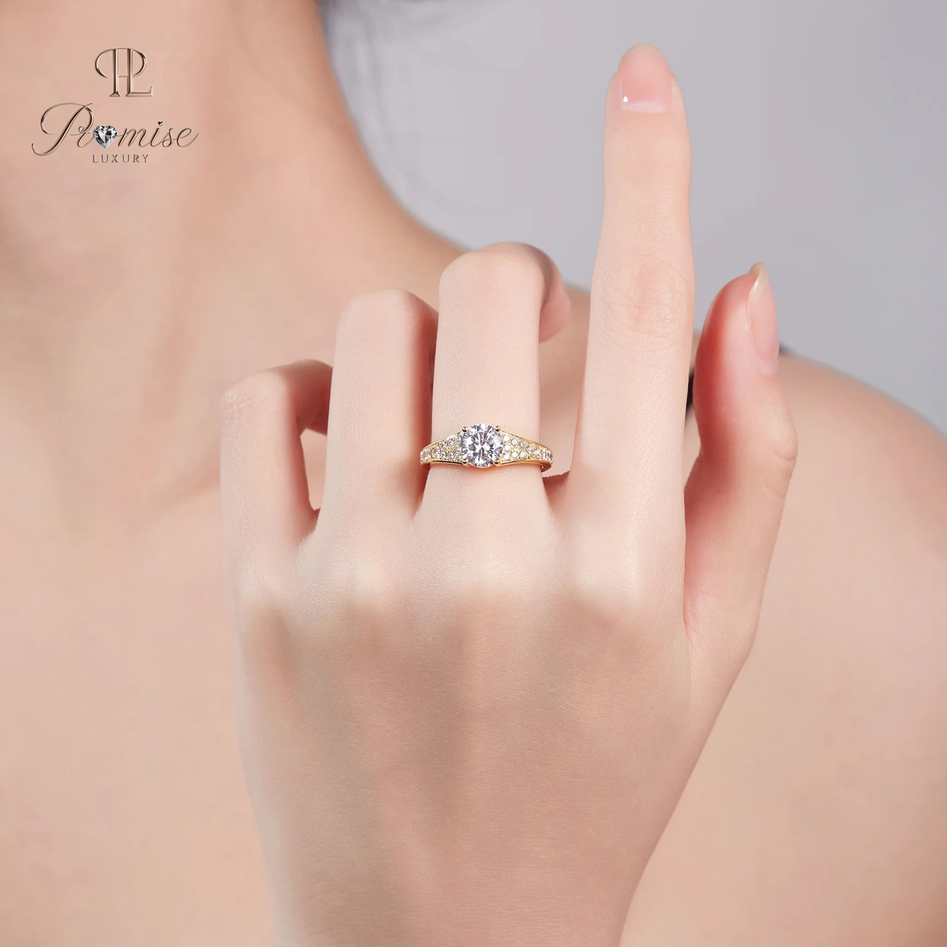 Antique style Round Cut Diamond Pave Engagement Ring - Timeless Bridal Jewelry