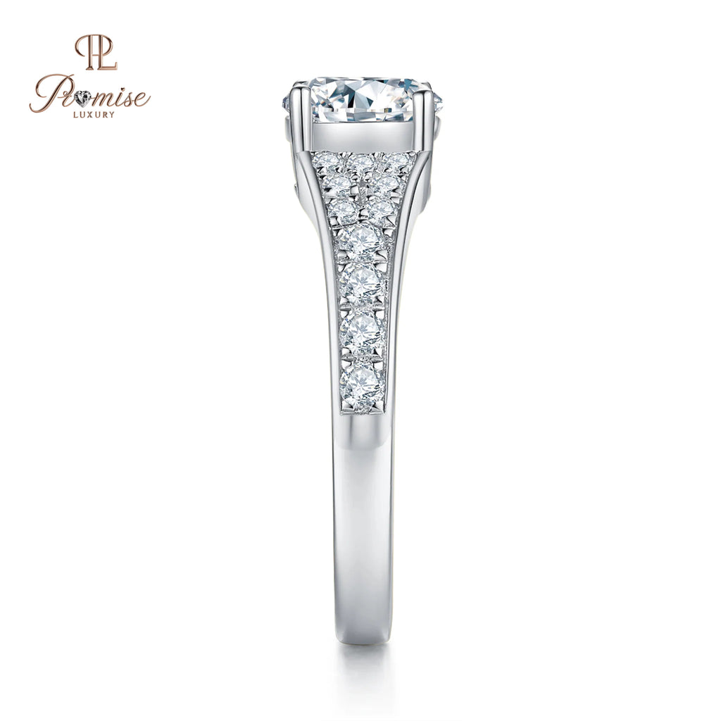 Antique style Round Cut Diamond Pave Engagement Ring - Timeless Bridal Jewelry