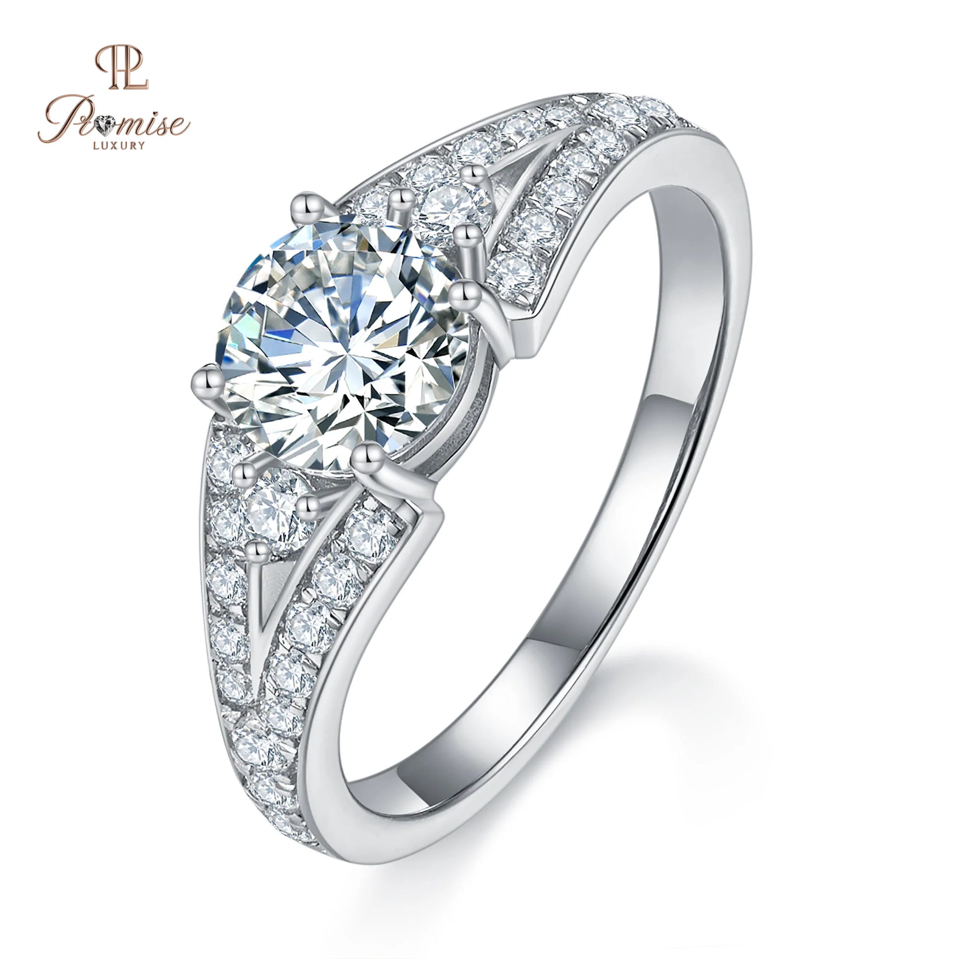 Luxury Round Cut Three stone Diamond Split Shank Wedding Ring - Bridal Jewelry