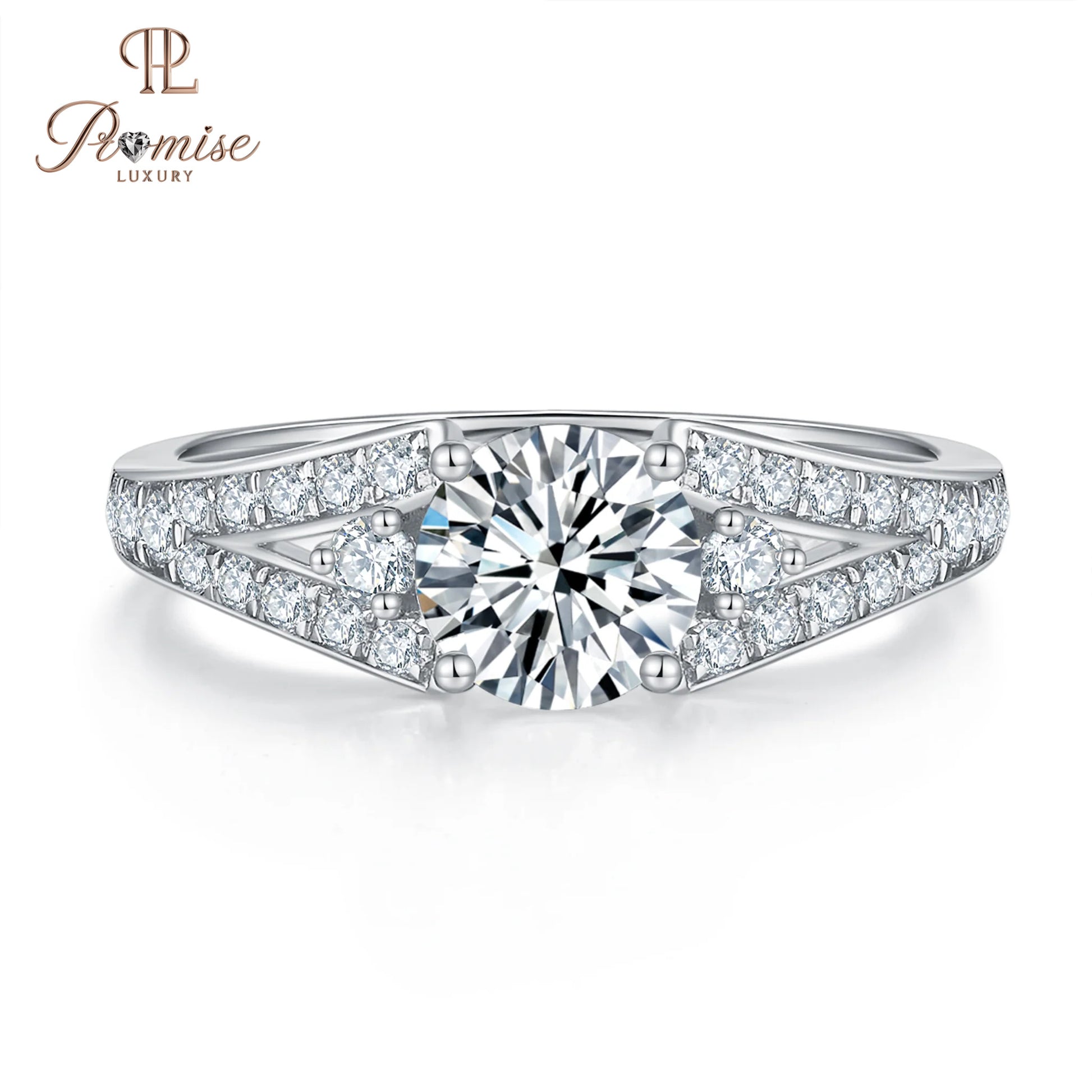 Luxury Round Cut Three stone Diamond Split Shank Wedding Ring - Bridal Jewelry