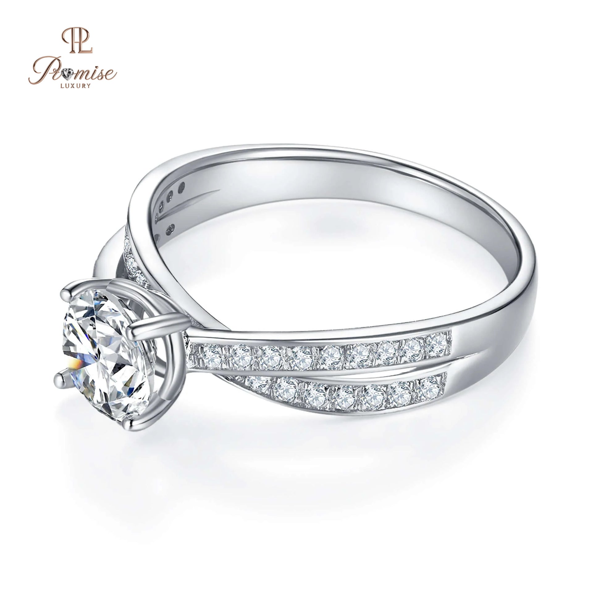 Vintage Split Shank Diamond Ring - Round Cut Engagement Ring in Solid Gold