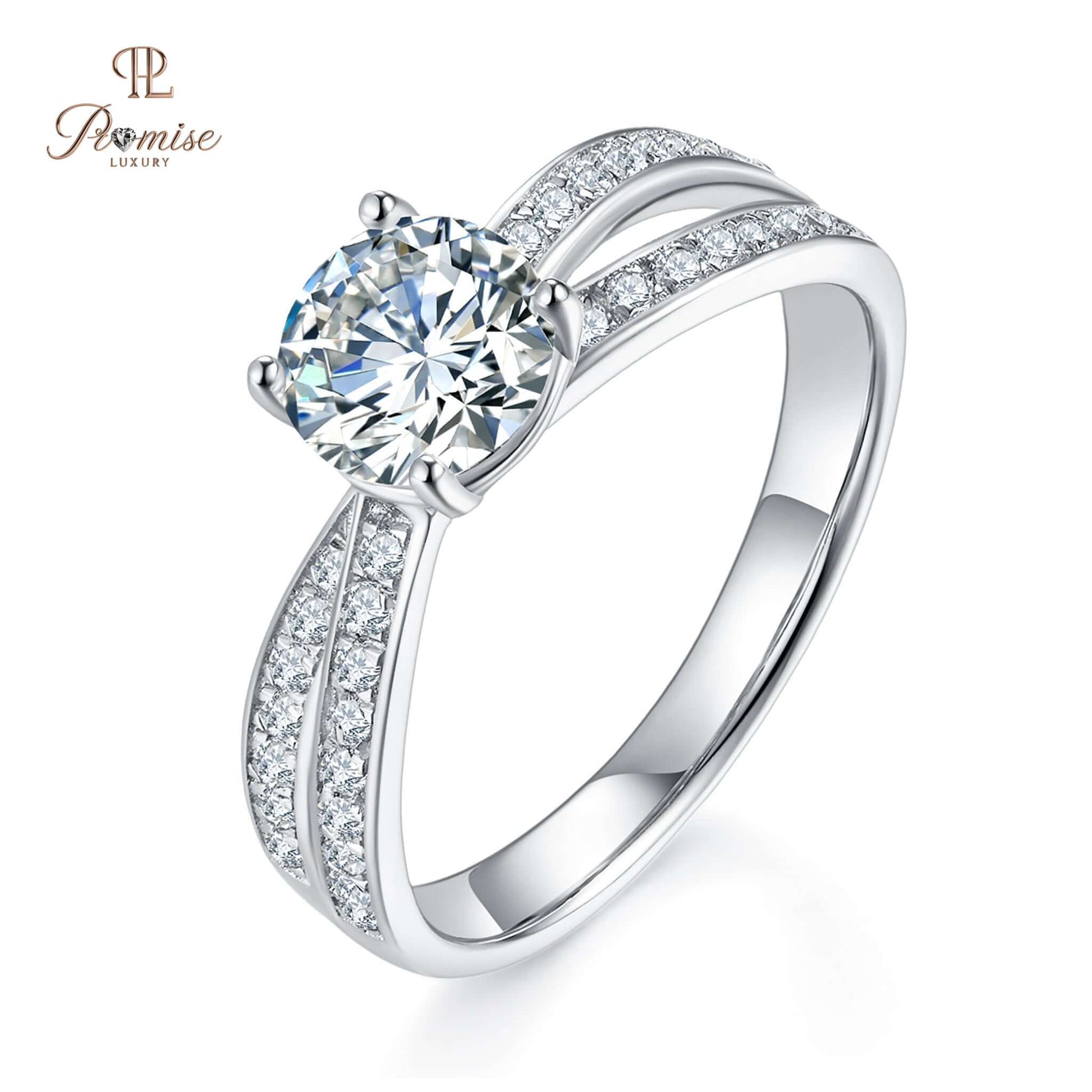 Vintage Split Shank Diamond Ring - Round Cut Engagement Ring in Solid Gold