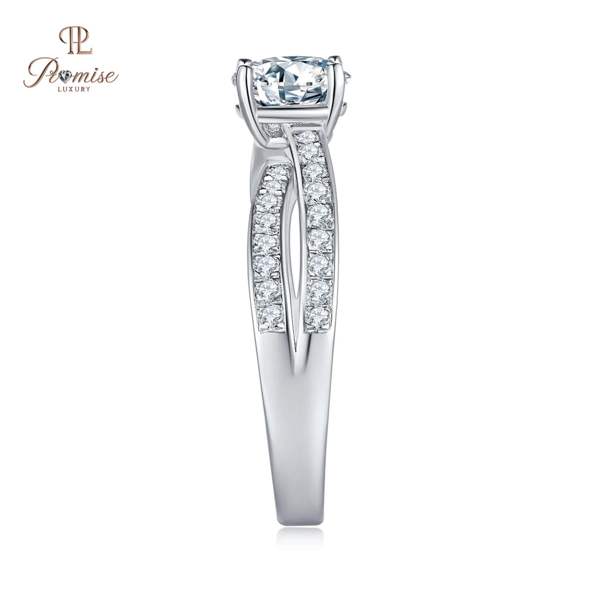 Vintage Split Shank Diamond Ring - Round Cut Engagement Ring in Solid Gold