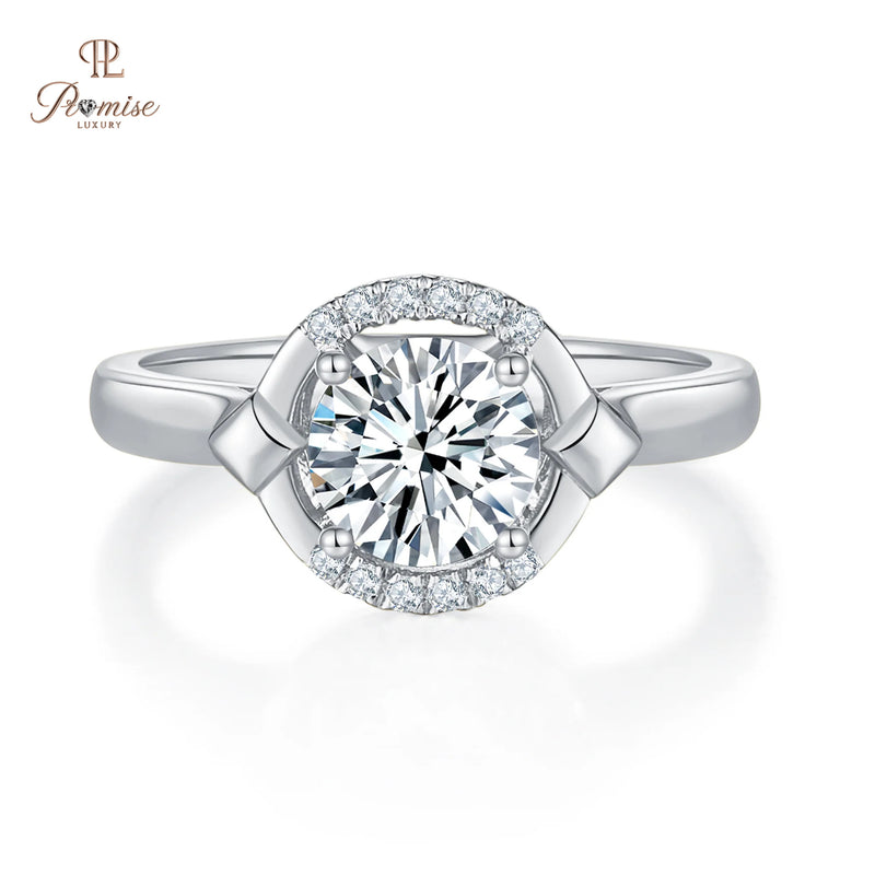 Antique Round Cut Half Halo Diamond Engagement Ring - Proposal Ring