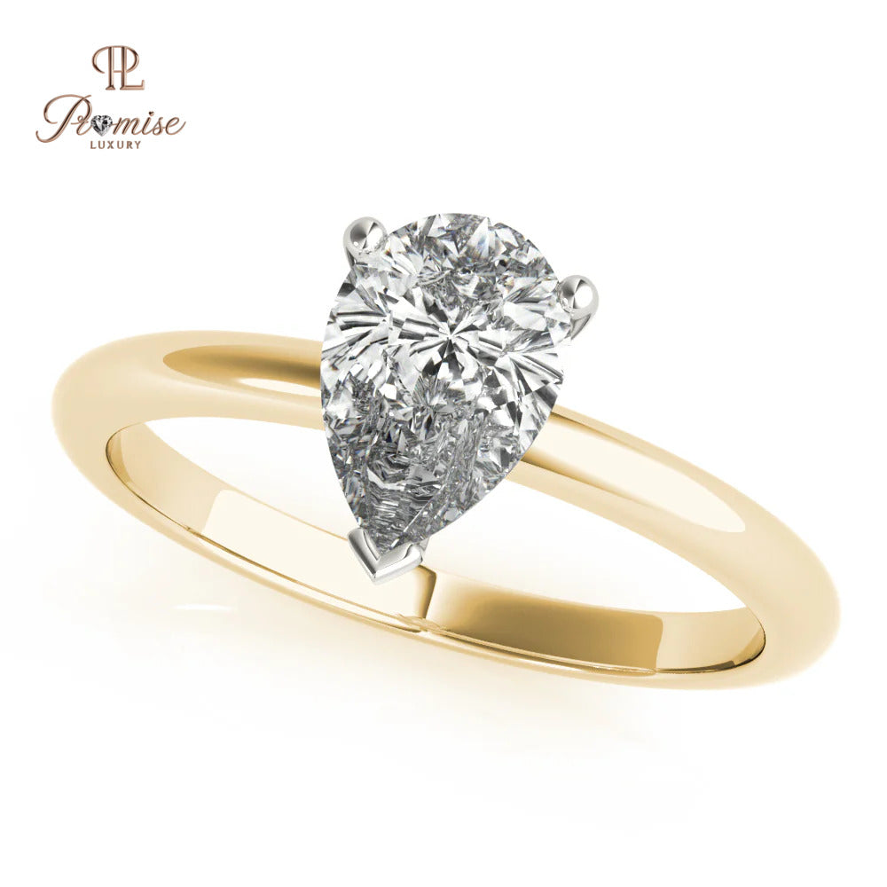 Pear Shape 3-Prong Diamond Ring - Modern Minimalist Engagement Ring