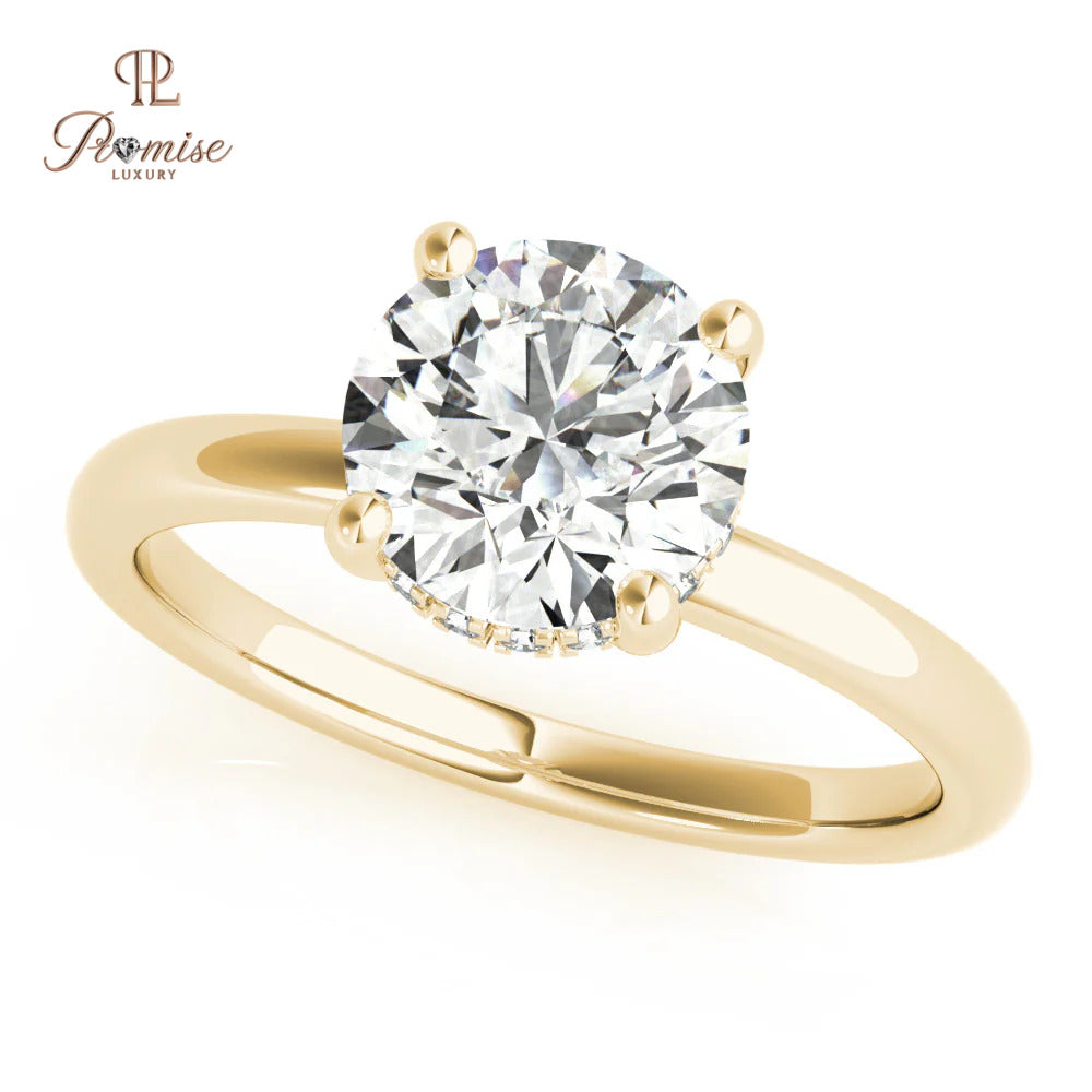 Elegant Hidden Halo Solitaire Round Diamond Ring – Unique Engagement Ring