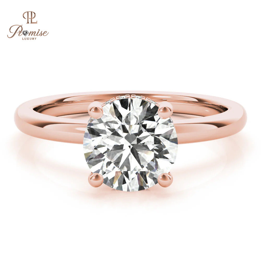 Elegant Hidden Halo Solitaire Round Diamond Ring – Unique Engagement Ring