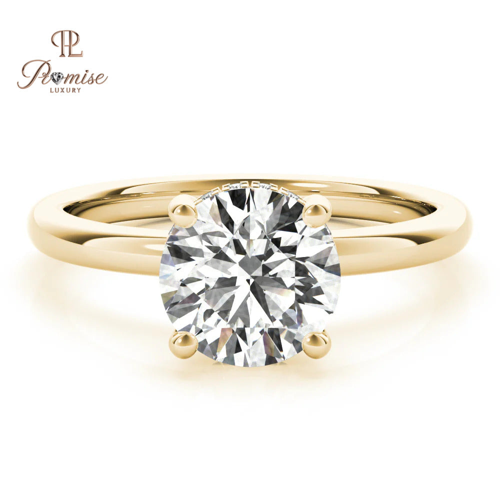 Elegant Hidden Halo Solitaire Round Diamond Ring – Unique Engagement Ring