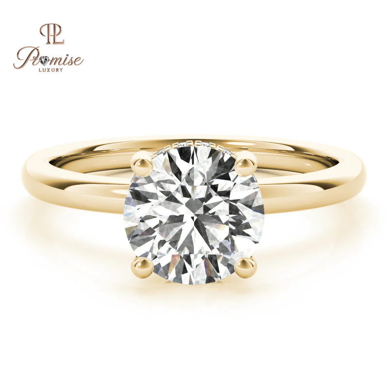 Elegant Hidden Halo Solitaire Round Diamond Ring – Unique Engagement Ring