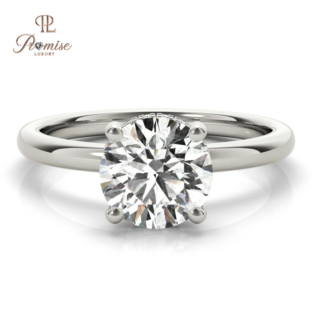 Elegant Hidden Halo Solitaire Round Diamond Ring – Unique Engagement Ring