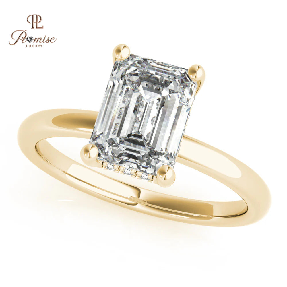 Emerald Cut Diamond Ring with Hidden Halo – Minimalist Engagement Jewelry