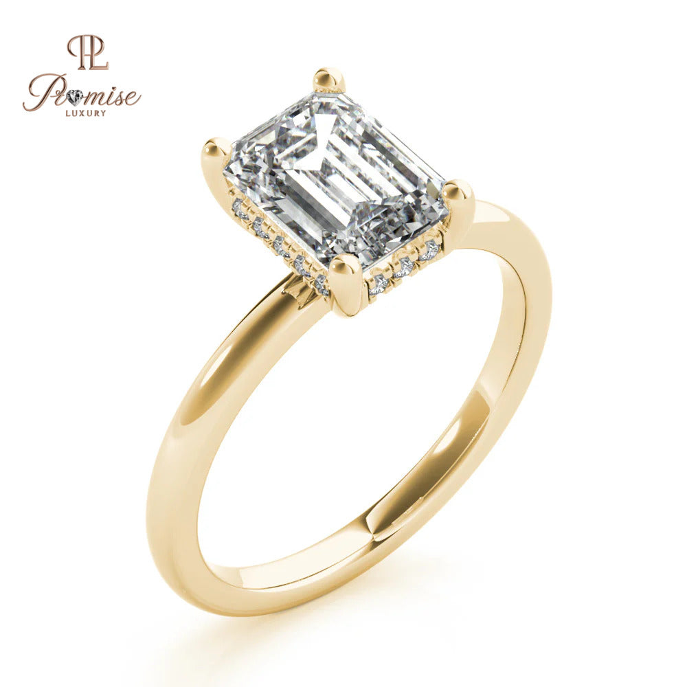 Emerald Cut Diamond Ring with Hidden Halo – Minimalist Engagement Jewelry