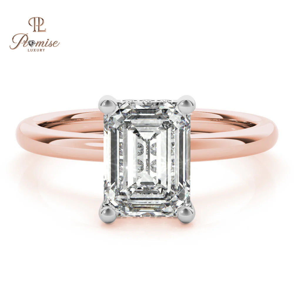 Emerald Cut Diamond Ring with Hidden Halo – Minimalist Engagement Jewelry
