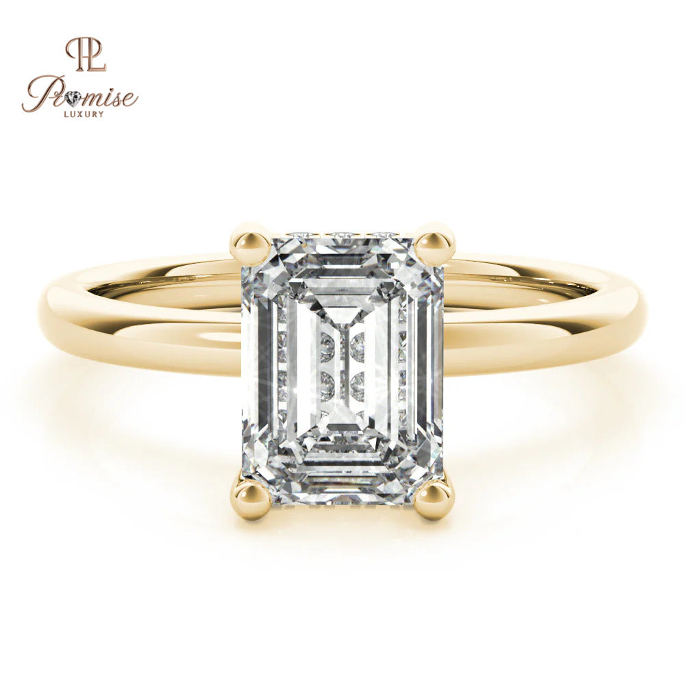 Emerald Cut Diamond Ring with Hidden Halo – Minimalist Engagement Jewelry