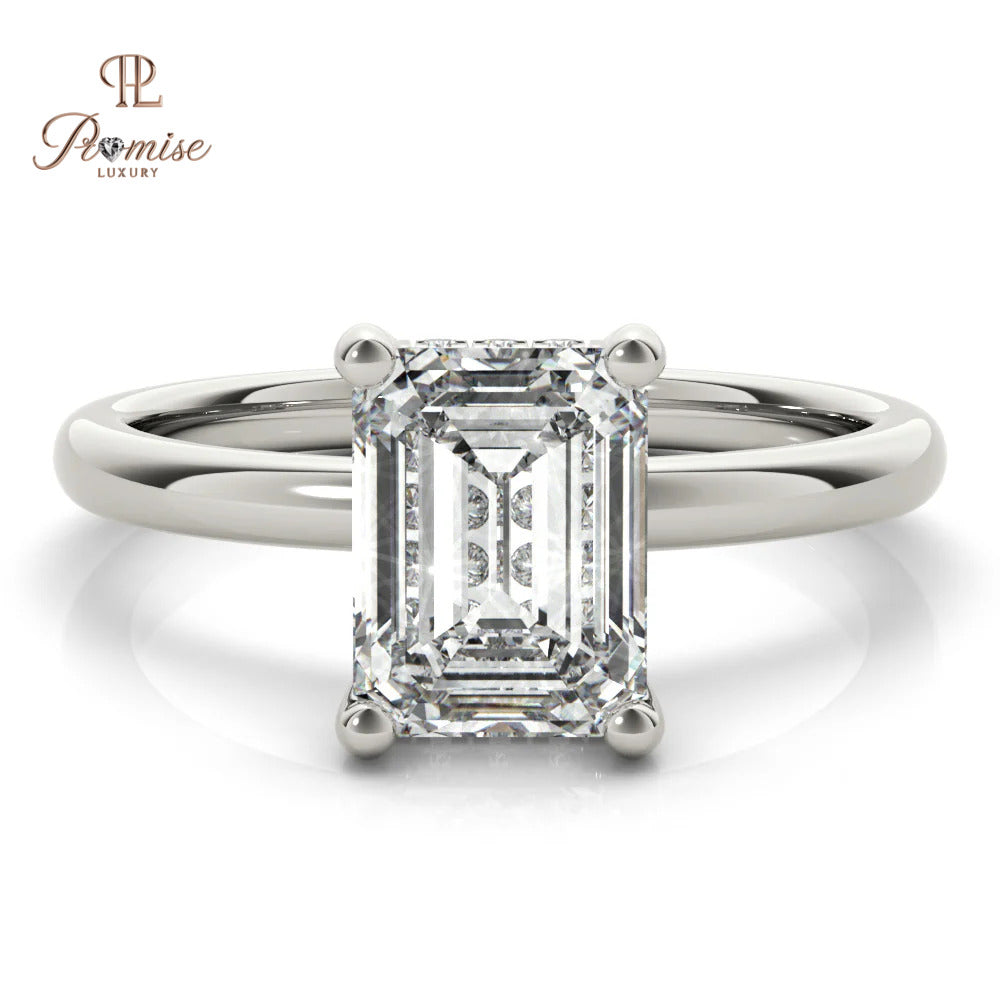 Emerald Cut Diamond Ring with Hidden Halo – Minimalist Engagement Jewelry