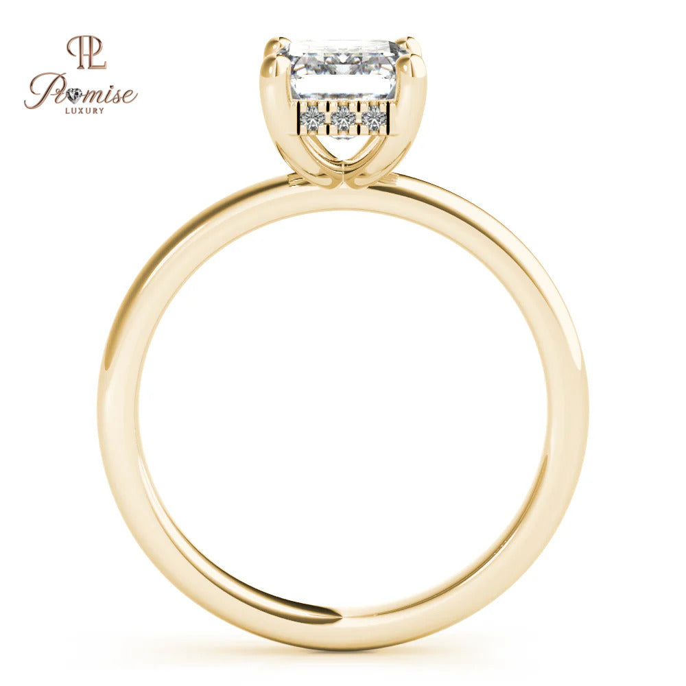 Emerald Cut Diamond Ring with Hidden Halo – Minimalist Engagement Jewelry