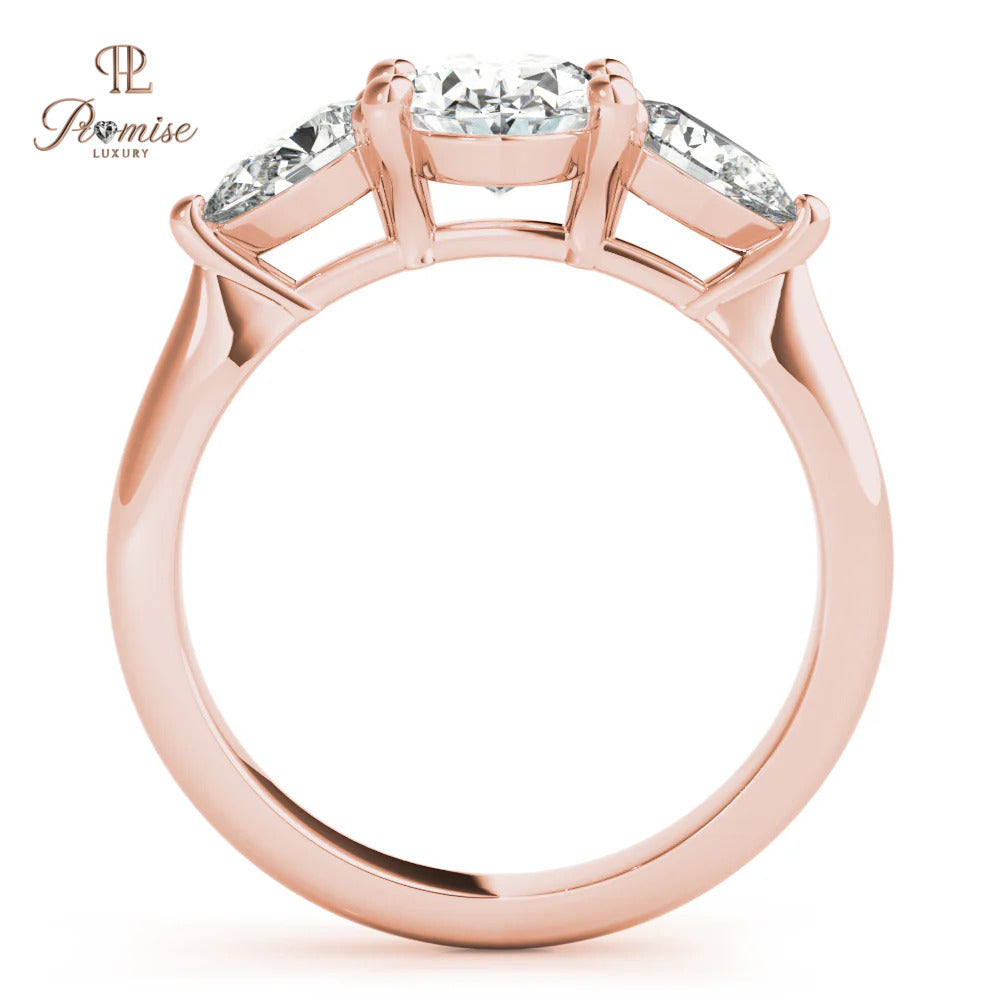 Three Stone Oval & Pear Cut Diamond Ring – Unique Engagement Ring for Women