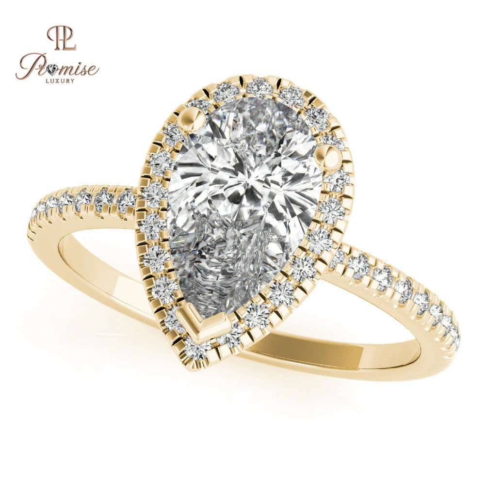 Pear Shape Halo Lab Diamond Engagement Ring – Sustainable Luxury Jewelry
