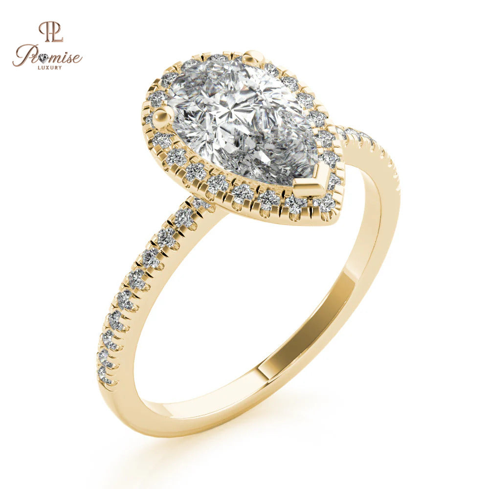 Pear Shape Halo Lab Diamond Engagement Ring – Sustainable Luxury Jewelry