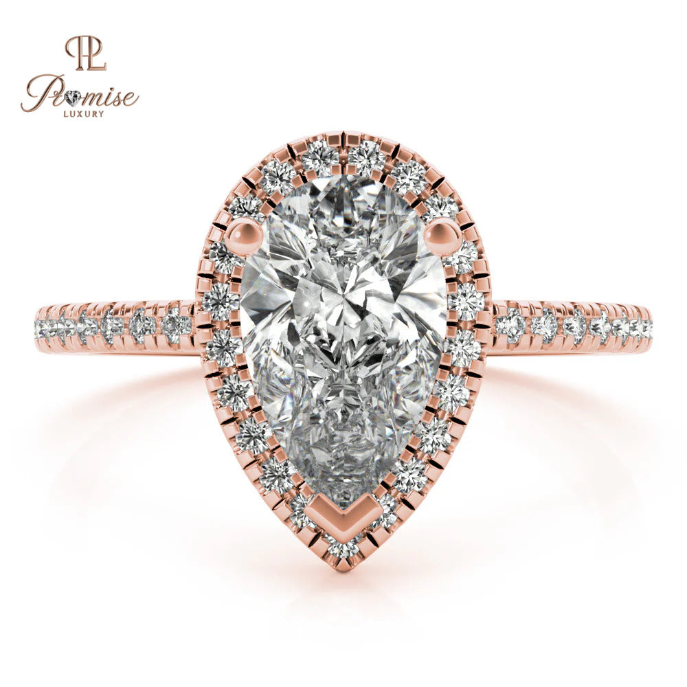 Pear Shape Halo Lab Diamond Engagement Ring – Sustainable Luxury Jewelry