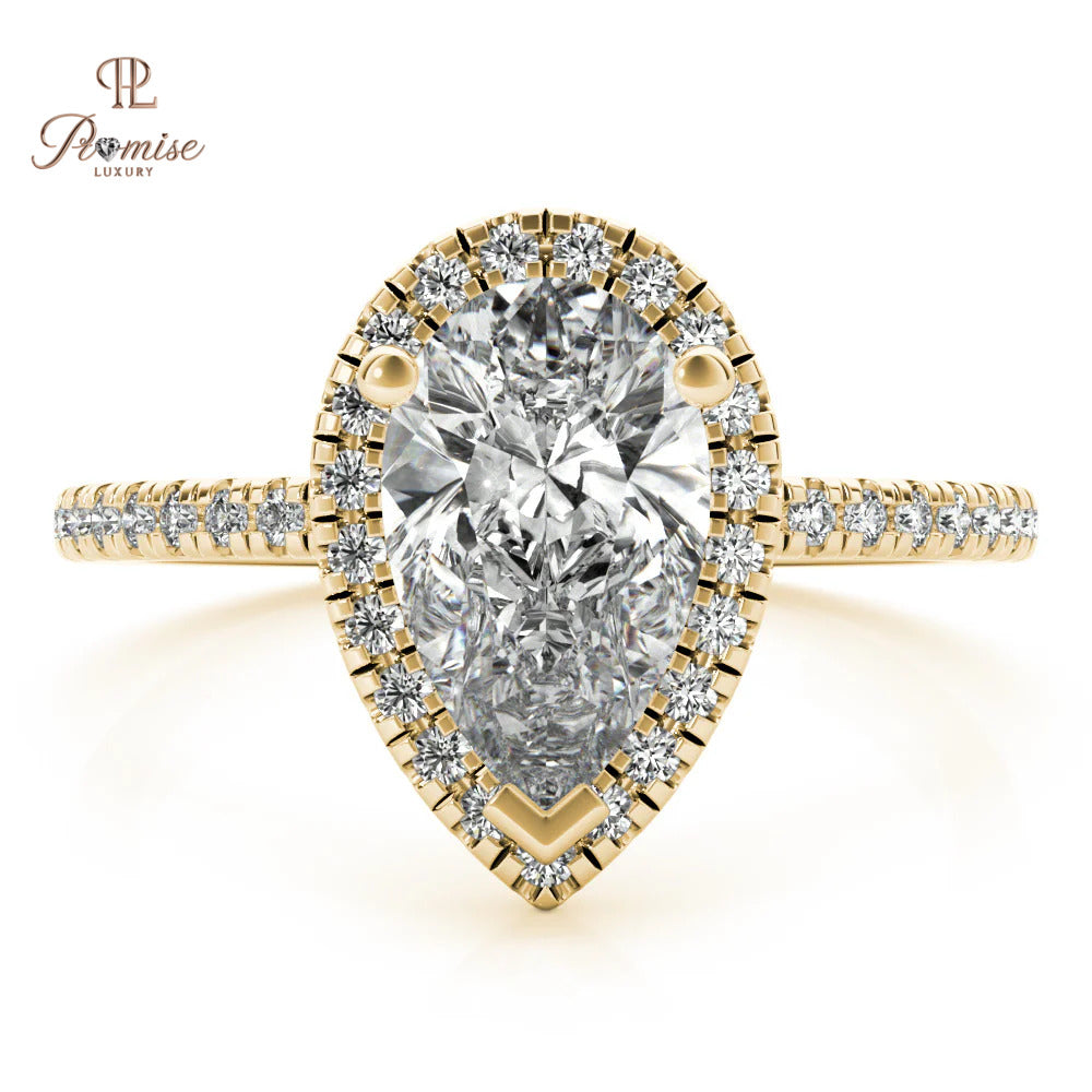 Pear Shape Halo Lab Diamond Engagement Ring – Sustainable Luxury Jewelry