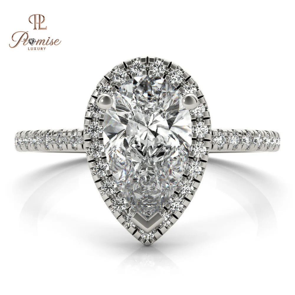 Pear Shape Halo Lab Diamond Engagement Ring – Sustainable Luxury Jewelry