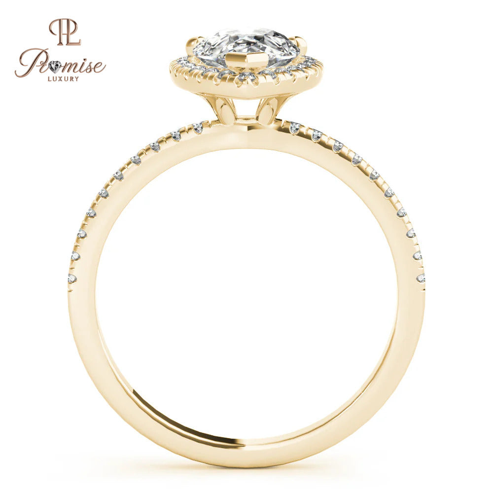 Pear Shape Halo Lab Diamond Engagement Ring – Sustainable Luxury Jewelry