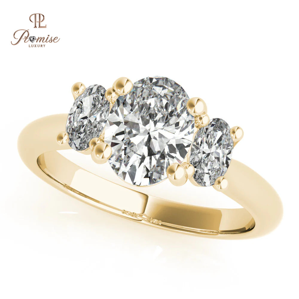 Oval Trilogy Diamond Engagement Ring – 14K Gold Three Stone Bridal Ring