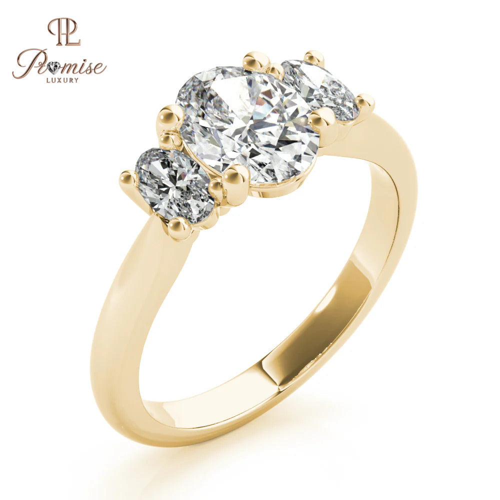Oval Trilogy Diamond Engagement Ring – 14K Gold Three Stone Bridal Ring