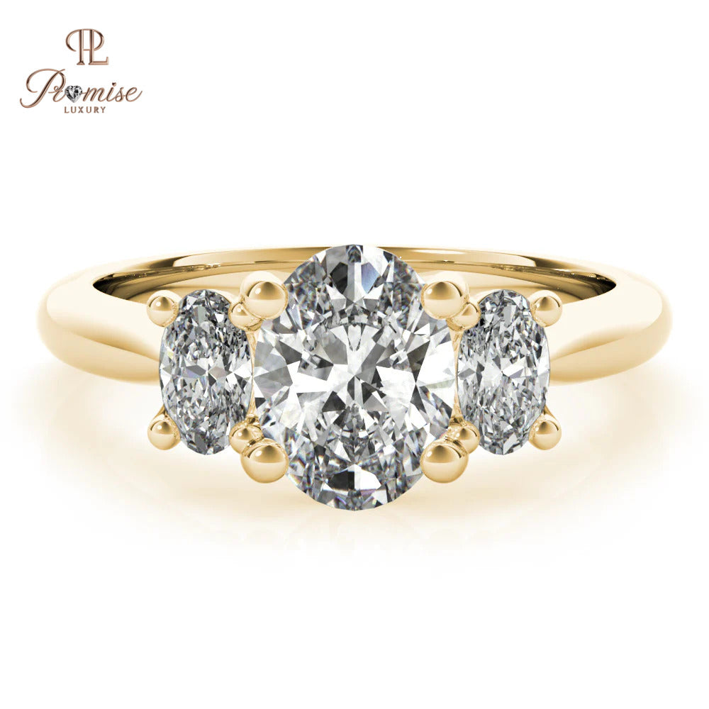 Oval Trilogy Diamond Engagement Ring – 14K Gold Three Stone Bridal Ring