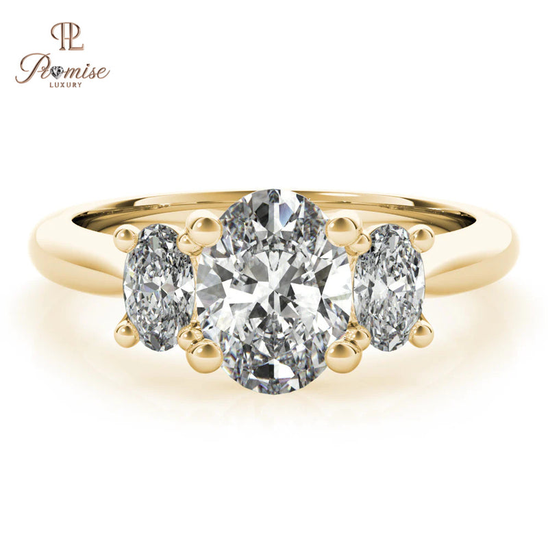 Oval Trilogy Diamond Engagement Ring – 14K Gold Three Stone Bridal Ring