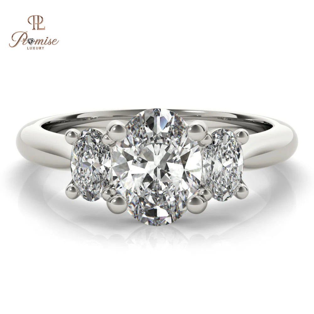 Oval Trilogy Diamond Engagement Ring – 14K Gold Three Stone Bridal Ring