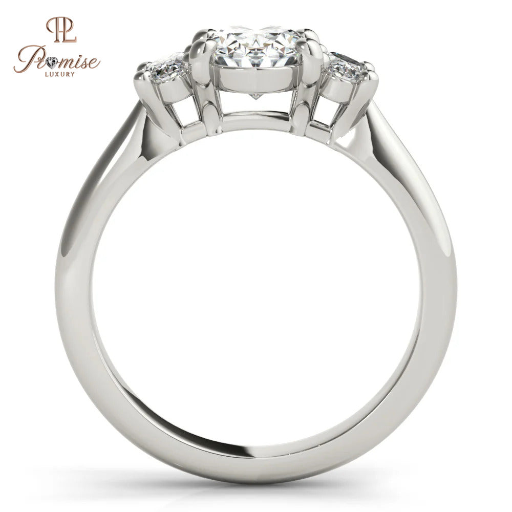 Oval Trilogy Diamond Engagement Ring – 14K Gold Three Stone Bridal Ring