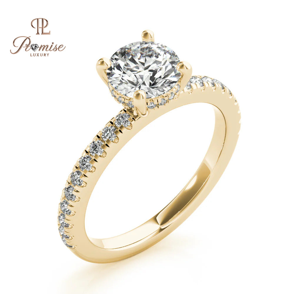 Round Diamond Solitaire Hidden Halo Engagement Ring in 14K White Gold – Elegant Bridal Ring