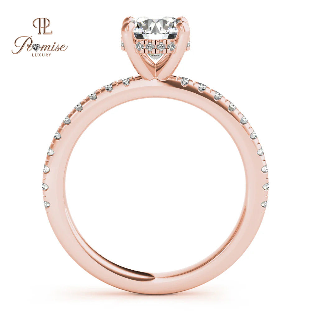 Round Diamond Solitaire Hidden Halo Engagement Ring in 14K White Gold – Elegant Bridal Ring