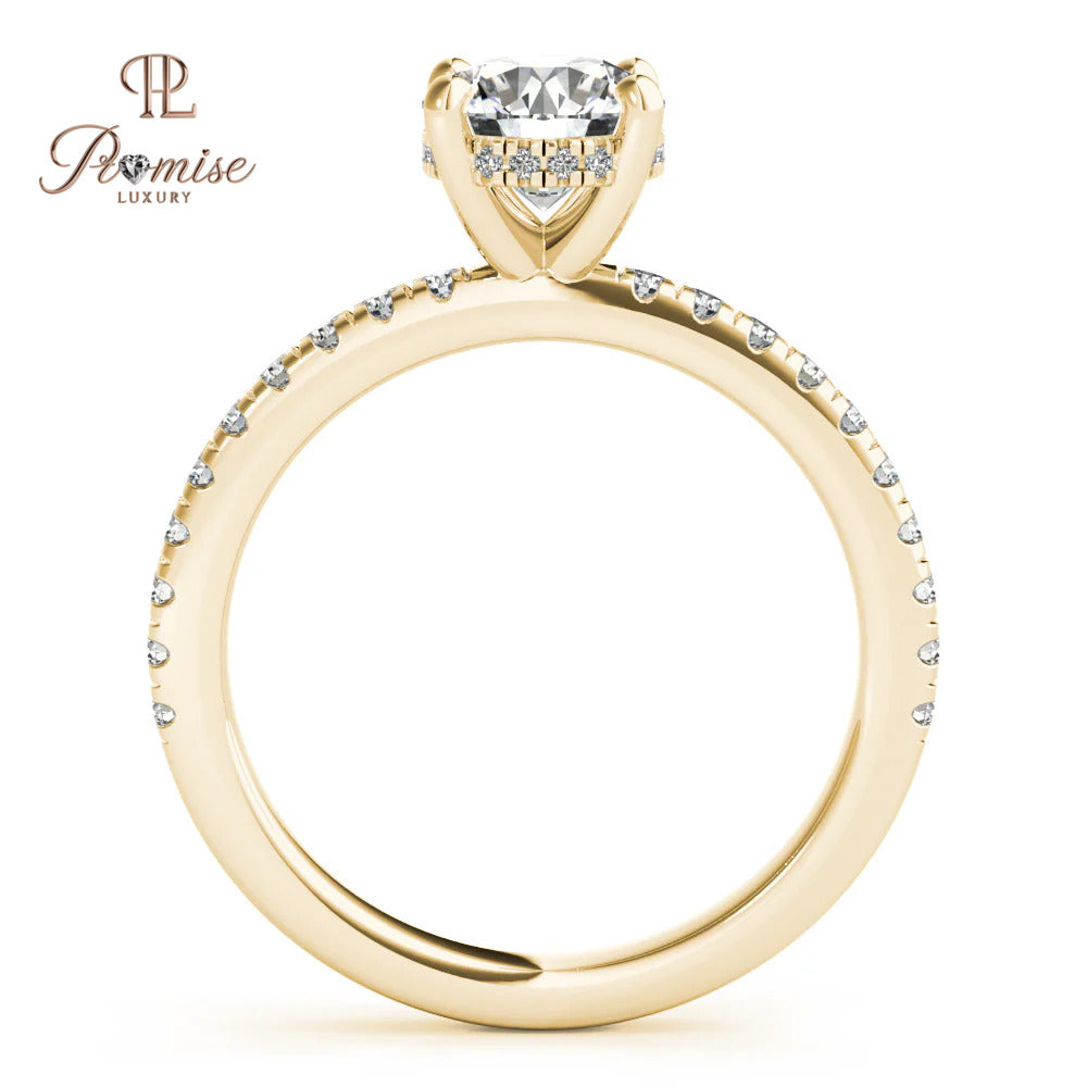 Round Diamond Solitaire Hidden Halo Engagement Ring in 14K White Gold – Elegant Bridal Ring