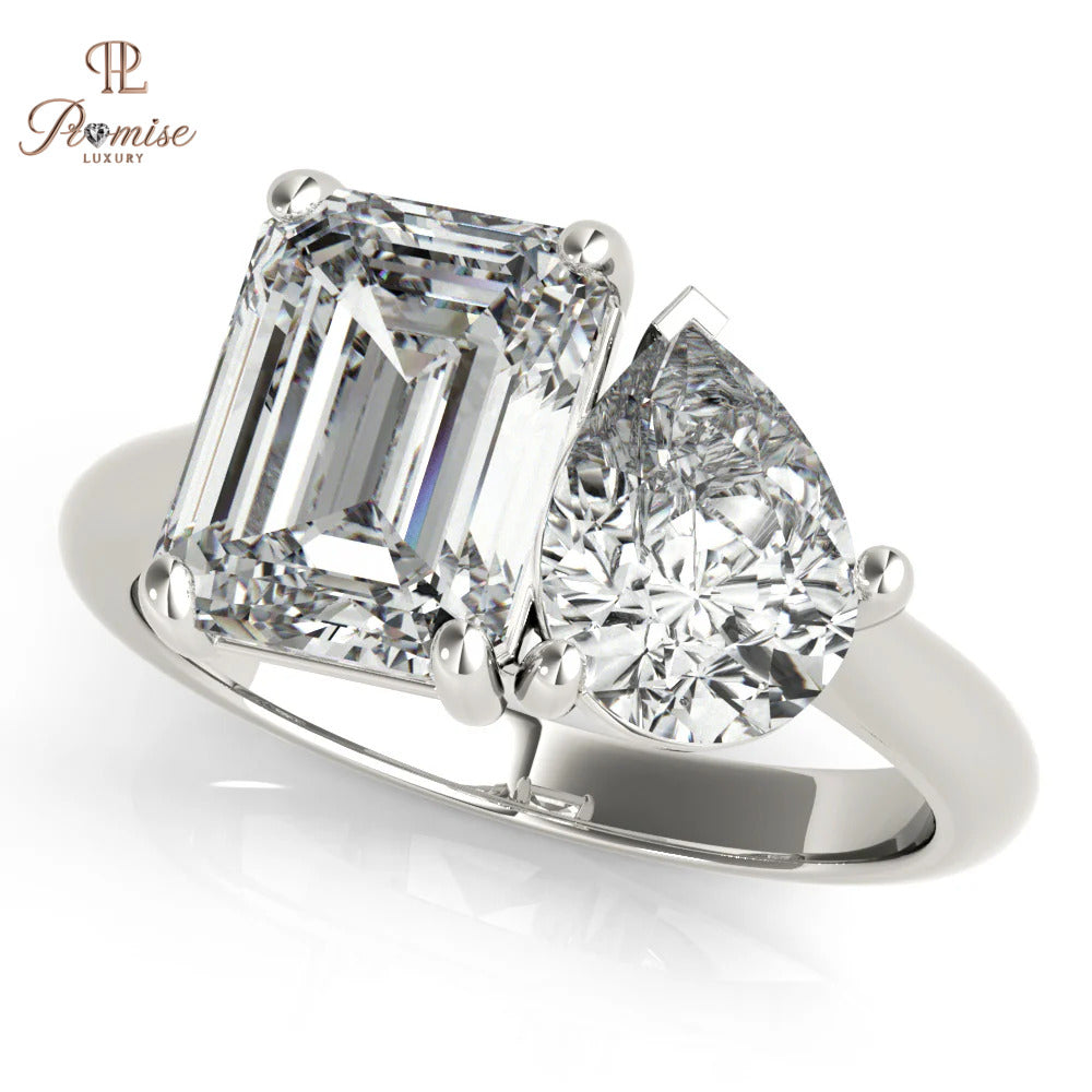 Toi et Moi Diamond Engagement Ring - Two Stone Romantic Wedding Ring For Her