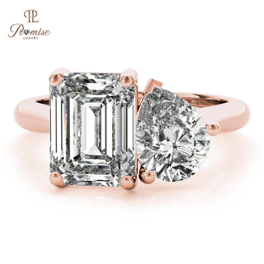 Toi et Moi Diamond Engagement Ring - Two Stone Romantic Wedding Ring For Her