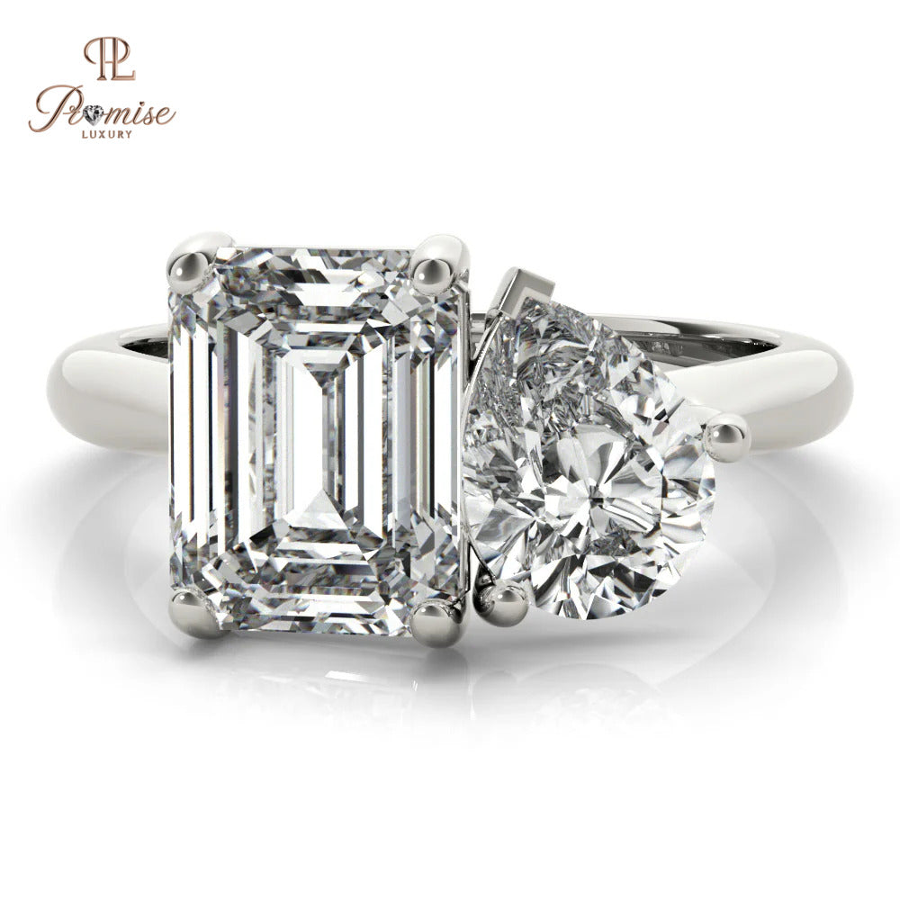 Toi et Moi Diamond Engagement Ring - Two Stone Romantic Wedding Ring For Her