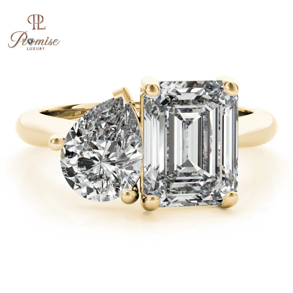 Toi et Moi Diamond Ring Emerald & Pear Cut – Art Deco Engagement Ring